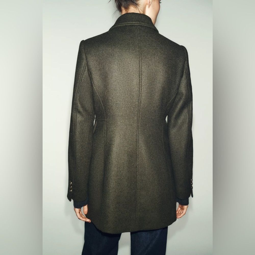 ZARA DOUBLE BREASTED KHAKI WOOL BLEND COAT - Picture 5 of 13